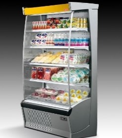 SMART L135 MARCA OSCARTIELLE VITRINA ABIERTA COLOR NEGRO CANALIZABLE TEMPERATURA: .2°C / 4° C DIMENSIONES: 1.35 X 68 X 2.06 4 FILAS DE ENTREPAÑOS DE 35 CM SIN ILUMINACION LATERALES PANORAMICOS