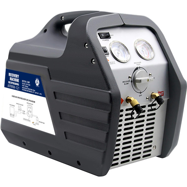 recuperadora de refrigerante Modelo  APRRM-121 de 1/2 Hp a 110 V, 60Hz, portable funciona con multiples refrigerantes, incluye filtro secador y manguera