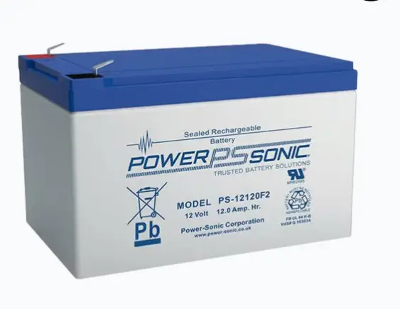BATERÍA 12V RECARGABLE, 12AH, PARA RESPALDO, TECNOLOGÍAS AGM/VRLA, 5 AÑOS VIDA ÚTIL, TERMINALES TIPO F2, RECONOCIDA UL , SIN MANTENIMIENTO, SIN DERRAMES MODELO: PS-12120-F2 MARCA: POWER SONIC