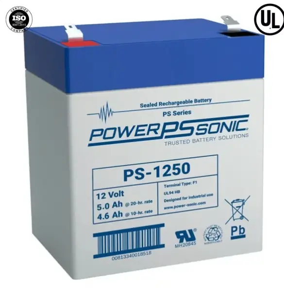 BATERÍA 12V, 5.0AH, PARA RESPALDO, TECNOLOGÍAS AGM/VRLA, 5 AÑOS VIDA ÚTIL, TERMINALES F1, RECONOCIDA UL MODELO: PS-1250-F1 MARCA: POWER SONIC