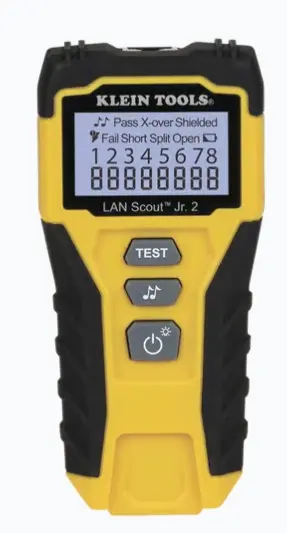 TESTER DE CABLE LAN SCOUT™️ JR. 2/ PARA: PRUEBA APROBADA/ ERROR DE CABLEADO/ FALLA DE CIRCUITO ABIERTO O CORTOCIRCUITO/ PAR DIVIDIDO/ BLINDAJE. MODELO: VDV526200 MARCA: KLEIN TOOLS