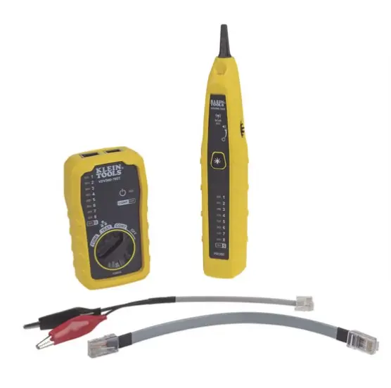 PROBADOR PARA MAPEO DE CABLES DE RED TONE & PROBE "NO ENERGIZADOS" IDENTIFICACIÓN DE TONO EN CABLES NO ENERGIZADOS SONDA SENSIBLE CON PUNTA NO METÁLICA DURADERA ALTAVOZ INTEGRADO Y CONECTORES PARA AURICULARES GENERADOR DE TONO ANALÓGICO SIMPLE CABLE RJ45 A RJ45 PARA PRUEBAS DE TONO MODELO: VDV-500-705 MARCA: KLEIN TOOLS 