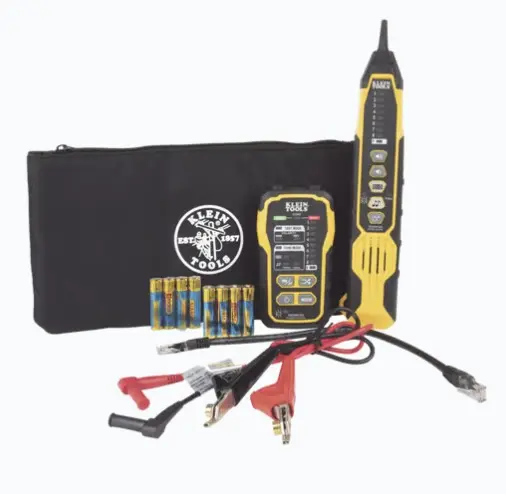KIT GENERADOR DE TONO DIGITAL Y SONDA DE RASTREO DE CABLES DIGITALES. GENERADOR DE TONO DIGITAL PARA REDES ACTIVAS RASTREA CABLES SIN DESCONECTARLOS DEL INTERRUPTOR PINZAS ABN PARA RASTREO EN CABLES SIN PELAR CAPACIDADES DE MAPEO DE CABLES CON BLINDAJE RASTREO PRECISO CON FILTRO DE 60HZ MODELO: VDV500-920 MARCA: KLEIN TOOLS 