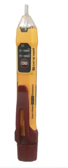 DETECTOR DE VOLTAJE SIN CONTACTO TIPO LÁPIZ, DE DOBLE RANGO DE 12 A 1000 V CA O DE 70 A 1000 V CA. RANGO DUAL 12-1000 VCA PARA MÚLTIPLES APLICACIONES INDICADORES VISUALES Y AUDIBLES PARA DETECCIÓN DE VOLTAJE CLASIFICACIÓN CAT IV 1000 V PARA MAYOR SEGURIDAD APAGADO AUTOMÁTICO EXTIENDE VIDA ÚTIL DE LA BATERÍA TAPA SELLADA PROTEGE CONTRA POLVO Y AGUA MODELO: NCVT-2P MARCA: KLEIN TOOLS 