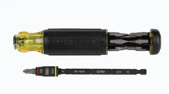 DESARMADOR 14 EN 1 PARA HVAC DE LONGITUD AJUSTABLE, CON DADO GIRADO LONGITUD AJUSTABLE PARA MAYOR VERSATILIDAD EN TAREAS HVAC DADO GIRATORIO CON POSICIONES CORTA Y LARGA IMÁN DE TIERRA RARA PARA ASEGURAR PUNTAS INCLUYE DESARMADORES DE CAJA DE 1/4'' Y 5/16'' 12 PUNTAS ALOJADAS EN EL MANGO ERGONÓMICO MODELO: 32304 MARCA: KLEIN TOOLS 