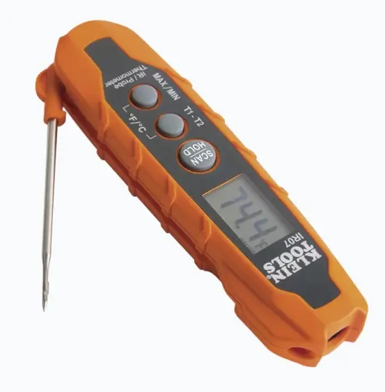 TERMÓMETRO DOBLE IR/SONDA CON MEDICIÓN ºC Y ºF. CON PANTALLA RETROILUMINADA PUEDE MEDIR TEMPERATURAS DE -40 A 572 °F (-40 A 300 °C). MODELO: IR-07 MARCA: KLEIN TOOLS 