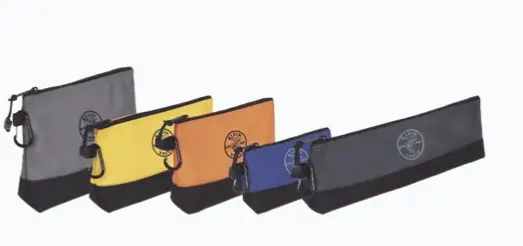 KIT 5 BOLSOS ULTRA RESISTENTES PARA HERRAMIENTAS CON BASE Y CIERRE ZIPPER, COLORES: GRIS CLARO, AMARILLO, NARANJA, AZUL, GRIS OSCURO. TODOS CON MOSQUETONES DE ALUMINIO. MATERIAL 2520D REFORZADO PARA MAYOR DURABILIDAD FONDO REFORZADO ASEGURA POSICIÓN VERTICAL ESTABLE INCLUYE 5 BOLSAS DE VARIADOS TAMAÑOS CIERRES RELÁMPAGO CON JALADOR METÁLICO FÁCIL DE USAR MOSQUETÓN DE ALUMINIO PARA FÁCIL SUJECIÓN MODELO: 55569 MARCA: KLEIN TOOLS 