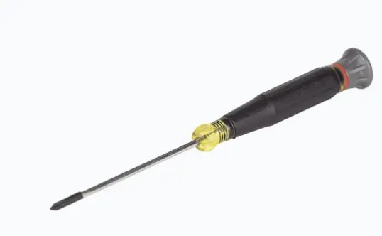 DESARMADOR DE PRECISIÓN DE PUNTA PHILLIPS N.º 0, BARRA DE 7.62 CM CASQUILLO GIRATORIO PARA CONTROL ÓPTIMO Y PRECISO ANILLO CODIFICADO POR COLOR PARA FÁCIL IDENTIFICACIÓN PUNTA TRATADA TÉRMICAMENTE PARA MAYOR RESISTENCIA MANGO CUSHION-GRIP PARA MÁXIMA COMODIDAD NIQUELADO Y CROMADO PARA EVITAR OXIDACIÓN MODELO: 6233 MARCA: KLEIN TOOLS 