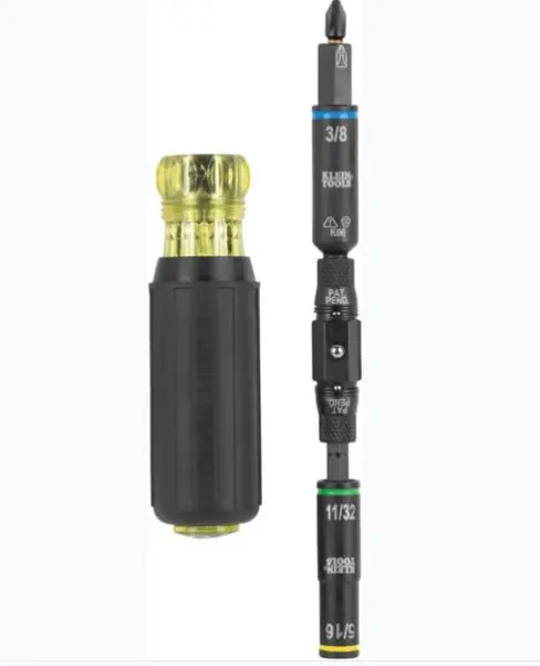 DESTORNILLADOR / LLAVE DE TUERCAS 10 EN 1 KNECT™️ CON CLASIFICACIÓN DE IMPACTO / COMPATIBLE CON HERRAMIENTAS ELÉCTRICAS / PUNTAS INTERCAMBIABLES / PORTABROCAS KNECT™️ DE 12 PUNTOS / BARRA DE ACERO / TORQUE DE 150 IN-LB 10 FUNCIONES EN 1 HERRAMIENTA VERSÁTIL COMPATIBLE CON IMPACTOS Y DESTORNILLADOR MANUAL SOPORTA TORQUE DE IMPACTO HASTA 150 IN-LB INCLUYE 3 PUNTAS Y 5 TAMAÑOS DE LLAVE BARREL DE ACERO PARA MÁXIMA DURABILIDAD MODELO: 32528HD MARCA: KLEIN TOOLS 