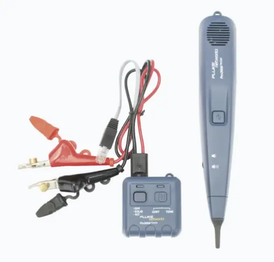 GENERADOR Y SONDA (DETECTOR) DE TONOS PRO3000™️, PARA IDENTIFICACIÓN DE SEÑALES ANALÓGICAS EN CABLEADO INACTIVO INTERFAZ DE USUARIO CON INTERRUPTOR DESLIZANTE MULTIFUNCIÓN SONDA CON FILTRADO QUE REDUCE INTERFERENCIAS DE SEÑAL ALTAVOZ POTENTE PARA RASTREO FÁCIL Y RÁPIDO PROTECCIÓN DE SOBRETENSIÓN HASTA 60 V CC FRECUENCIA ALTERNA NOMINAL DE 1000/1500 HZ MODELO: 26000900 MARCA: FLUKE NETWORKS 
