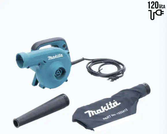 SOPLADORA DE 600W. (CUENTA CON BOLSA FILTRO PARA POSIBLE USO COMO ASPIRADORA). GRAN VOLUMEN DE AIRE HASTA 4.1 M3/MIN BOLSA PARA POLVO PARA USO COMO ASPIRADORA CONTROL DE VELOCIDAD VARIABLE 0 - 16,000 RPM FUNCIONA EN SUPERFICIES PLANAS, DISEÑO ESTABLE PRESIÓN DE AIRE AJUSTABLE HASTA 5.7 KPA MODELO: UB-1103 MARCA: MAKITA 