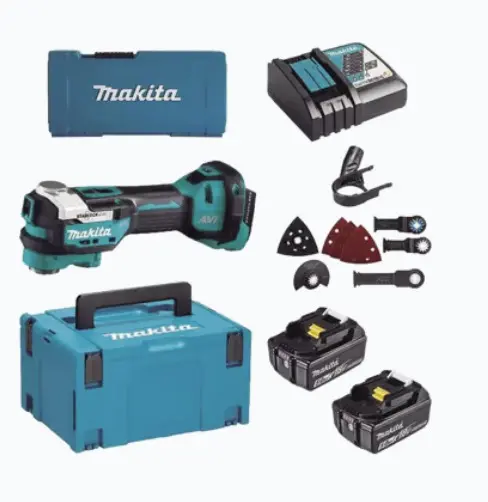 MULTIHERRAMIENTA OSCILANTE INALÁMBRICA DE 18V, INCLUYE 2 BATERÍAS BL1850B DE 5.0 A, CARGADOR DC18RC, ACCESORIOS Y ESTUCHE MAKPAC COMPATIBLE CON STARLOCK, STARLOCK PLUS Y MAX ÁNGULO DE OSCILACIÓN DE 3,6° PARA MAYOR RAPIDEZ CONTROL DE VELOCIDAD VARIABLE 10.000-20.000 O.P.M. MOTOR SIN ESCOBILLAS PARA MAYOR EFICIENCIA ENERGÉTICA CAMBIO RÁPIDO DE ACCESORIOS SIN HERRAMIENTAS MODELO: DTM-52-RTJX1 MARCA: MAKITA 