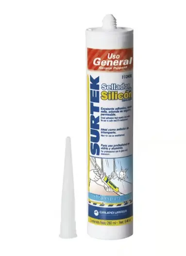 SILICÓN SELLADOR TRANSPARENTE DE USO GENERAL (280 ML). SILICÓN FLEXIBLE DE -40°C A 100°C EVITA FUGAS Y FILTRACIONES EN ESPACIOS HÚMEDOS PELÍCULA SUPERFICIAL EN 5 MINUTOS SECADO COMPLETO EN 24 HORAS COMPATIBILIDAD CON CALAFATEADORA SYS-PSF4 MODELO: SYS-113-450 MARCA: SURTEK 