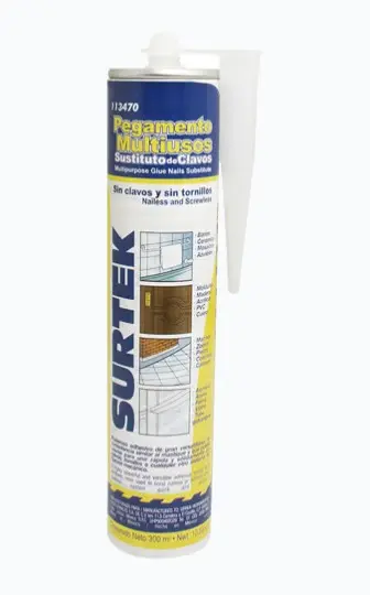 PEGAMENTO MULTIUSOS SIN CLAVOS (300 ML) (SKU:113470) ADHESIÓN POTENTE PARA MATERIALES DE CONSTRUCCIÓN ELIMINA NECESIDAD DE PERFORACIONES EN SUPERFICIES RESISTENCIA AL DESPEGUE DE 45 KG/CM2 SECADO COMPLETO EN 24 HORAS COMPATIBILIDAD RECOMENDADA CON CALAFATEADORA SYS-PSF4 MODELO: SYS113470 MARCA: SURTEK 