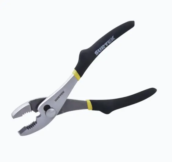 PINZA PARA MECÁNICO DE 8" CON MANGO DE VINIL. ACERO 1055 TEMPLADO PARA MÁXIMA DURABILIDAD TRIPLE MORDAZA RECTA Y CURVA SUPERIOR MANGO DE VINIL CON TOPES ANTIDESLIZANTES DIMENSIONES COMPACTAS: 27 X 9 X 3 CM LONGITUD TOTAL DE 8 PULGADAS MODELO: SYS-908 MARCA: SURTEK 