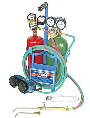 UNIWELD JUEGO SOLDADURA PROFESIONAL K23C-T INCLUYE MANILLA SOLDAR / PUNTAS SOLDAR / REGULADOR OXIGENO Y ACETILENO / MANGUERAS DOBLES / GAFAS / ENCENDEDOR / LLAVE TANQUE / BASE / TANQUES