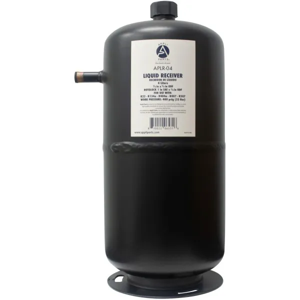 APPLI PARTS APLR-04 TANQUE RECIBIDOR DE LIQUIDO 4 LITROS 3/8 PULG ODF ENTRADA X 3/8 PULG ODF SALIDA CONEXION ROTOLOCK 1 PULG SAE X 3/8 PULG ODF