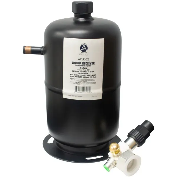 APPLI PARTS APLR-02 TANQUE RECIBIDOR DE LIQUIDO 2 LITROS 3/8 PULG ODF ENTRADA X 3/8 PULG ODF SALIDA CONEXION ROTOLOCK 1 PULG SAE X 3/8 PULG ODF