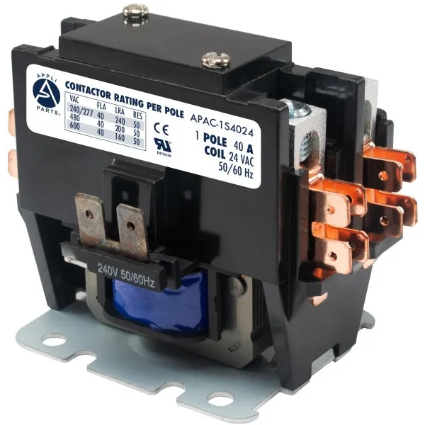 CONTACTOR 1 POLO CON PUENTE DE 40 AMP 24 V BOBINA DE REPUESTO PARA COMPRESORES DE CA Y APLICACIONES ELECTRICAS UL E476929 APPLI PARTS MODELO APAC-1S4024