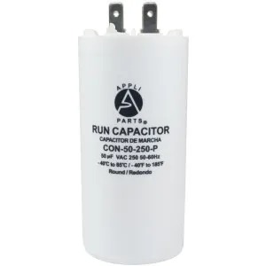 APPLI PARTS CONDENSADOR CAPACITOR DE MARCHA 50 MFD UF (MICROFARADIOS) 250VAC CBB60 CUERPO PLASTICO PARA BOMBAS DE AGUA Y OTRAS APLICACIONES REDONDO UL E476928 10.8CM ALTO 4.5CM ANCHO CON-50-250-P