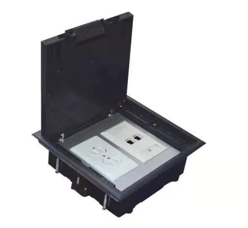 CAJA DE PISO PARA DOS MÓDULOS UNIVERSALES (SOCKET M2), PARA ALIMENTACIÓN ELÉCTRICA Y REDES DE DATOS (11000-33401) NO INCLUYE FACEPLATES ACABADOS EN ABS Y ACERO GALVANIZADO DE ALTA CALIDAD COMPATIBLE CON PLACAS Y MECANISMOS ESTÁNDARES PESO DE CAJA: 1.957 KG PARA FÁCIL MANEJO VÍDEO DE INSTALACIÓN INCLUIDO PARA ASISTENCIA TÉCNICA CARGA MÁXIMA RECOMENDADA AL 40% POR EIA/TIA-569-A MODELO: TH-CP-2M MARCA: THORSMAN