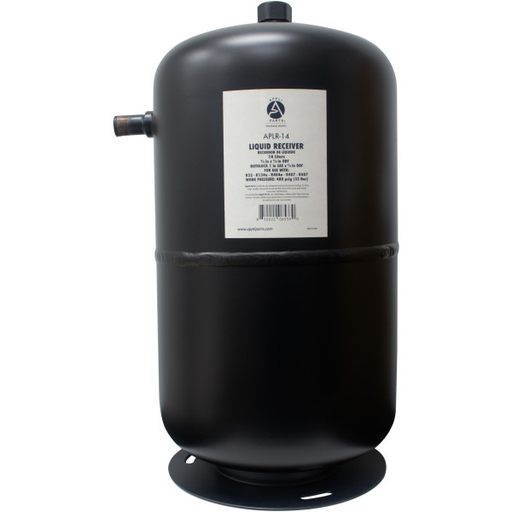 Tanque Recibidor de líquido marca AP modelo APLR-14 para 14 litros conexiones 5/8 pulg ODF Entrada x 5/8 pulg ODF Salida conexion Rotolock 1 pulg SAE x 5/8 pulg ODF